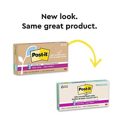 New look. Same great product.

Post-it
100% recycled paper
7 super sticky
3M Post-it
6 paper notes

Post-it
100% recycled paper notes
100% recycled paper sheets