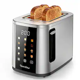 Teendow - 2-Slice Touchscreen Toaster, 800W Stainless Steel, Extra-Wide 1.5" Slots, 6 Bread Modes, 6 Shade Settings - Silver