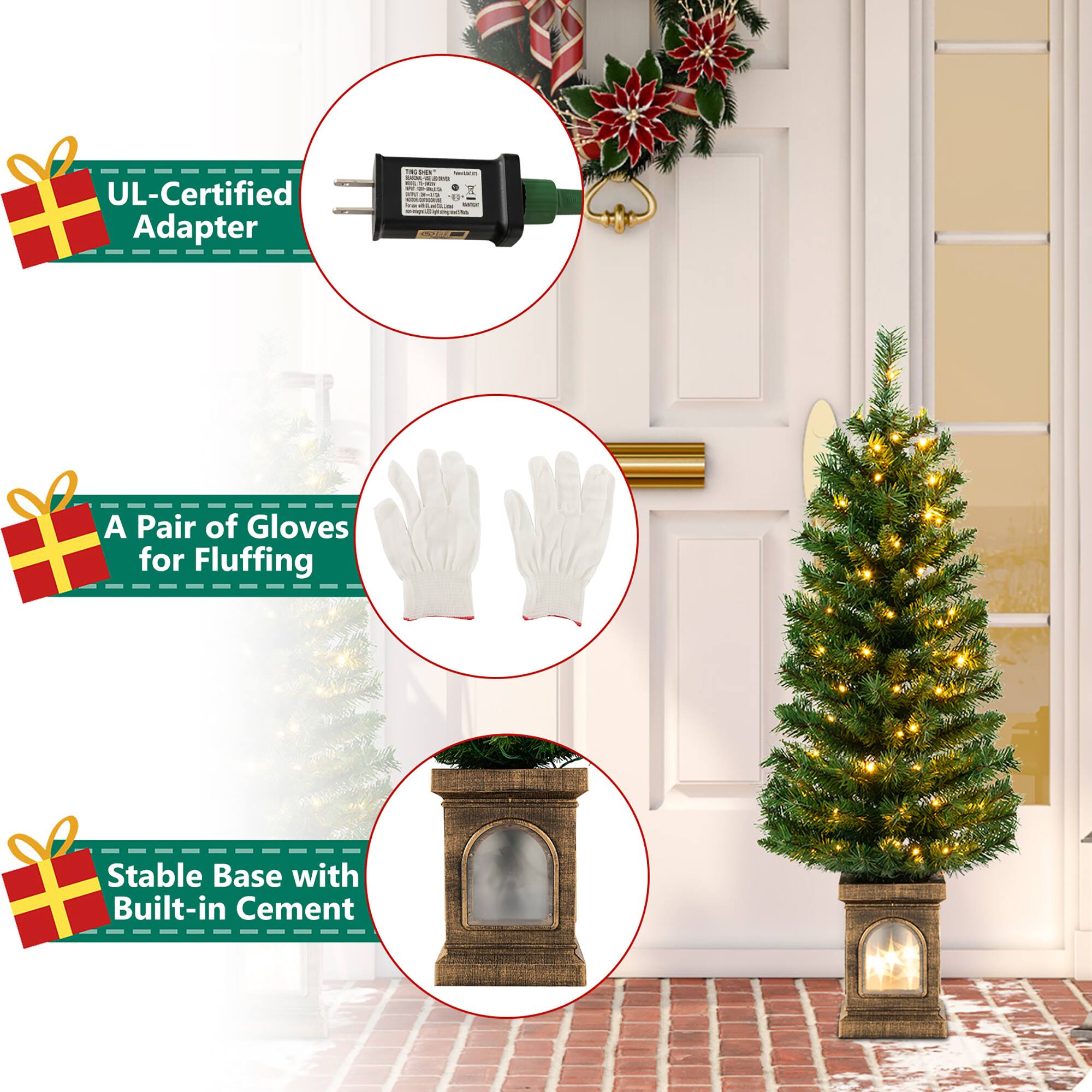 - UL-Certified Adapter
- A Pair of Gloves for Fluffing
- Stable Base with Built-in Cement