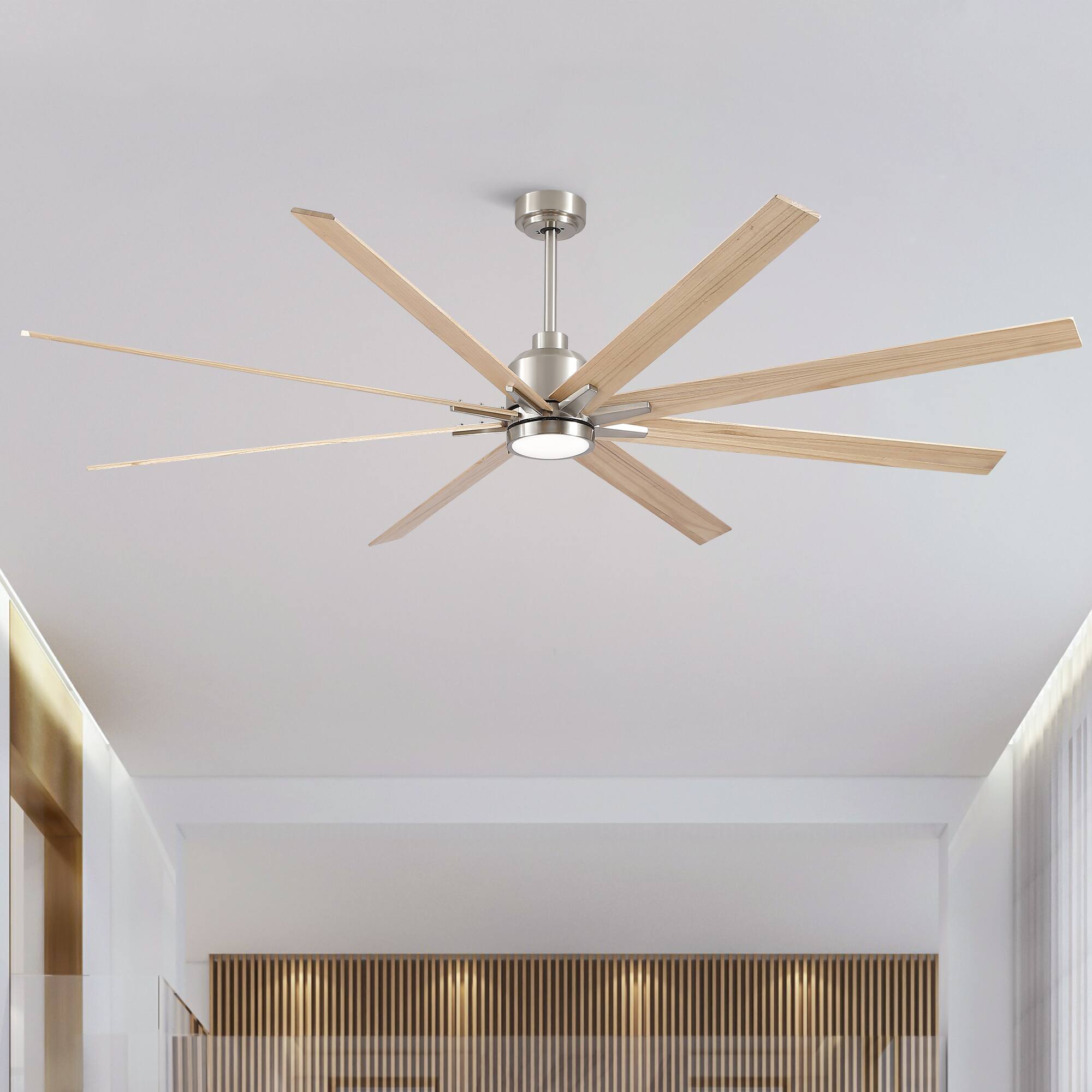 Angle. Sofucor - Large 84'' Ceiling Fan with Lights Modern Industrial Ceiling Fan 8 Blades for Living Room Farmhouse Quiet Reversible DC - Nickel.
