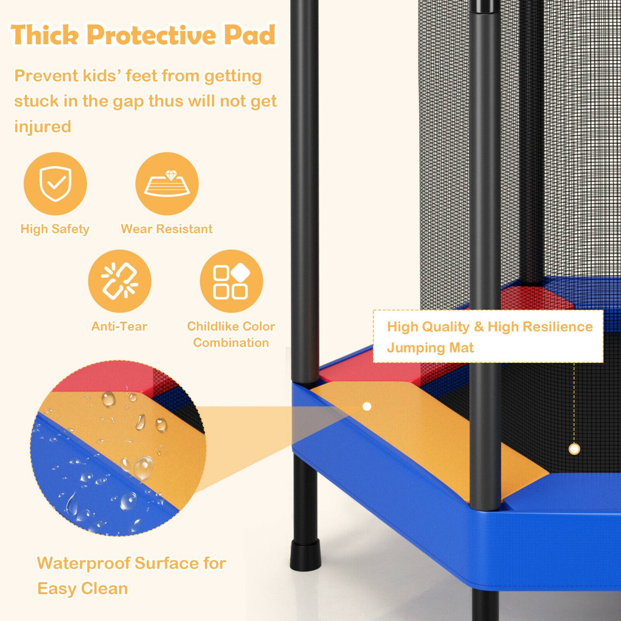 Thick Protective Pad

Prevent kids' feet from getting stuck in the gap thus will not get injured

- High Safety
- Wear Resistant
- Anti-Tear
- Childlike Color Combination

Waterproof Surface for Easy Clean

High Quality & High Resilience Jumping Mat