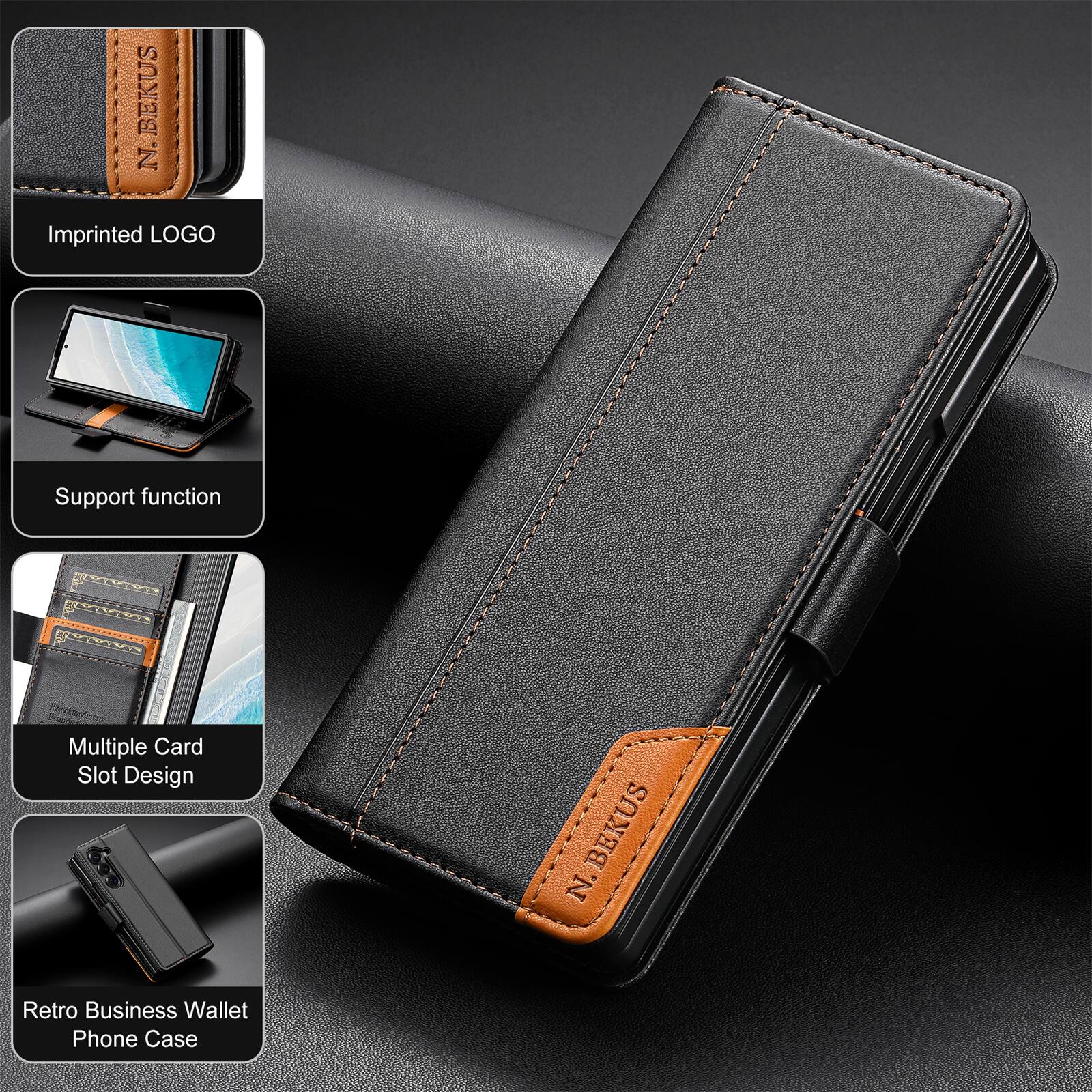 - Imprinted LOGO
- Support function
- Multiple Card Slot Design
- Retro Business Wallet Phone Case