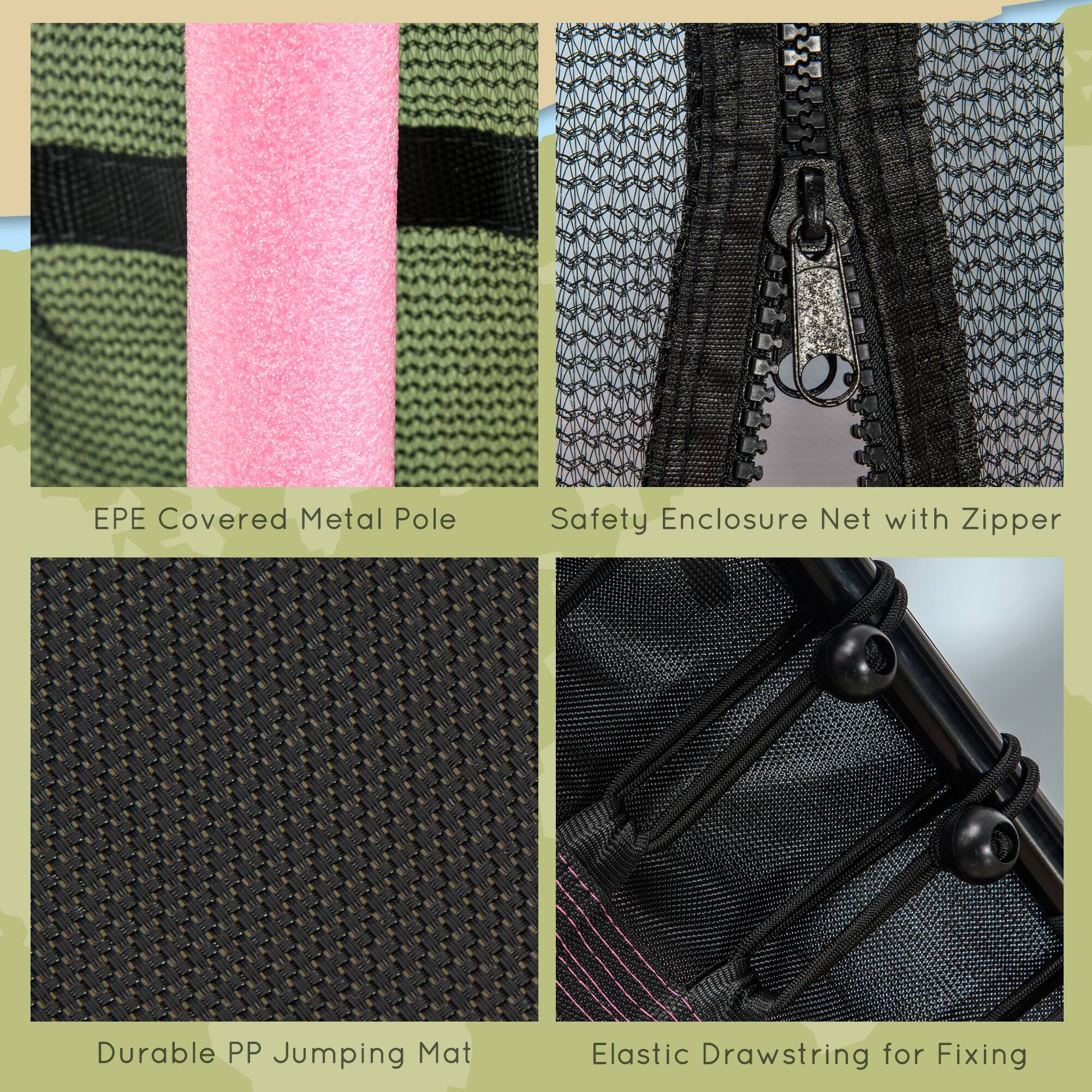 EPE Covered Metal Pole  
Safety Enclosure Net with Zipper  
Durable PP Jumping Mat  
Elastic Drawstring for Fixing