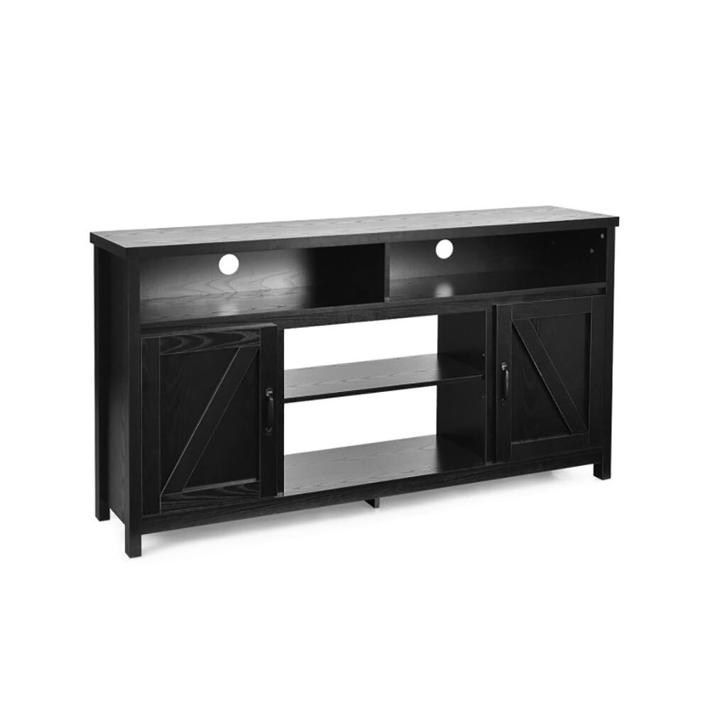 Alt View 2. Pefilos - 59 Inch TV Media Center Console Cabinet with Barn Door for TV's Inch-Black, Mid Century Modern Living Room Bedroom - Black.