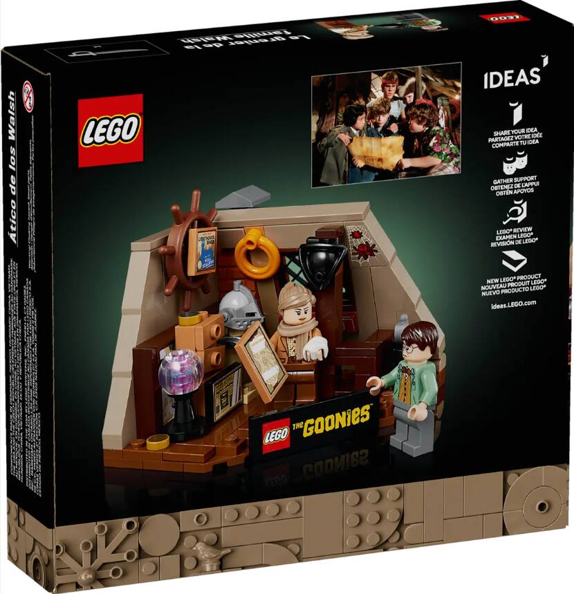 Sure, here is the corrected and grouped text from the image:

---

**LEGO**

**Atico de los Walsh**

**IDEAS**

1. **SHARE YOUR IDEA**  
   COMPARTIR TU IDEA  
   PARTAGEZ VOTRE IDÉE  
   COMPARTA TU IDEA

2. **GATHER SUPPORT**  
   OBTENER APOYOS  
   OBTEN DE CPPUI  
   OBTEN APOYOS

3. **LEGO REVIEW**  
   EXAMEN LEGO*  
   REVISION DE LEGO*  
   REVISIÓN DE LEGO*

4. **NEW LEGO® PRODUCT**  
   NOUVEAU PRODUIT LEGO+  
   NUEVO PRODUCTO LEGO

**ideas.LEGO.com**

**THE GOONIES**

**LEGO®**

**LEGO®**

**LEGO®**

**LEGO®**

**LEGO®**

**LEGO®**

**LEGO®**

**LEGO®**

**LEGO®**

**LEGO®**

**LEGO®**

**LEGO®**

**LEGO®**

**LEGO®**

**LEGO®**

**LEGO®**

**LEGO®**

**LEGO®**

**