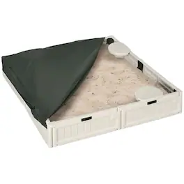 Outsunny - Kids Outdoor Sandbox, Cover, Garden Bed Sand Pit, Easy Assembly, Square, Backyard, Brown, 48.5" x 48.5" x 8.25"