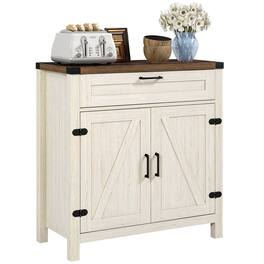 Homcom - Farmhouse Sideboard with Storage, Buffet Cabinet with 2 Barn Doors and Drawer for Dining Room - Distressed White