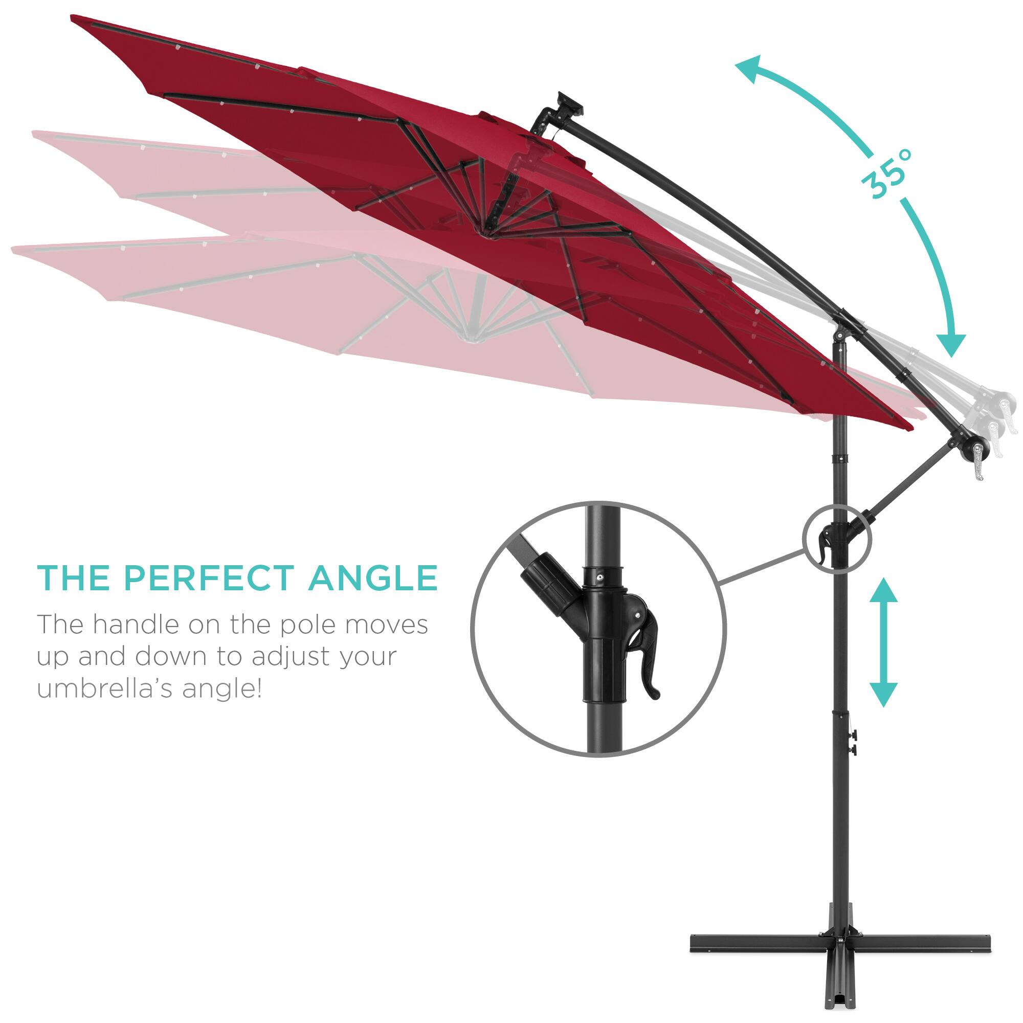 THE PERFECT ANGLE

The handle on the pole moves up and down to adjust your umbrella's angle!
