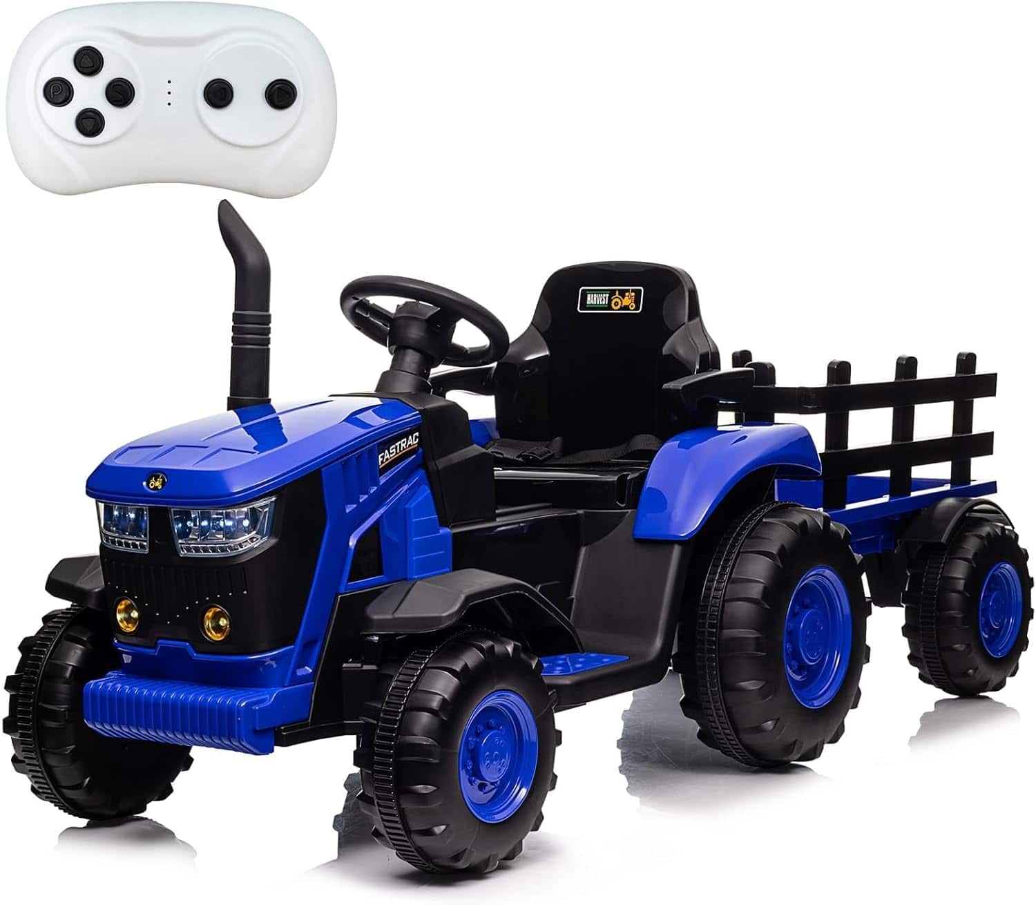 Maxxis Merch - 12V Kids Ride on Tractor Electric Tractor Car Toy with Detachable Trailer Dual 35W Motors Lights for Ages 3-6 Red