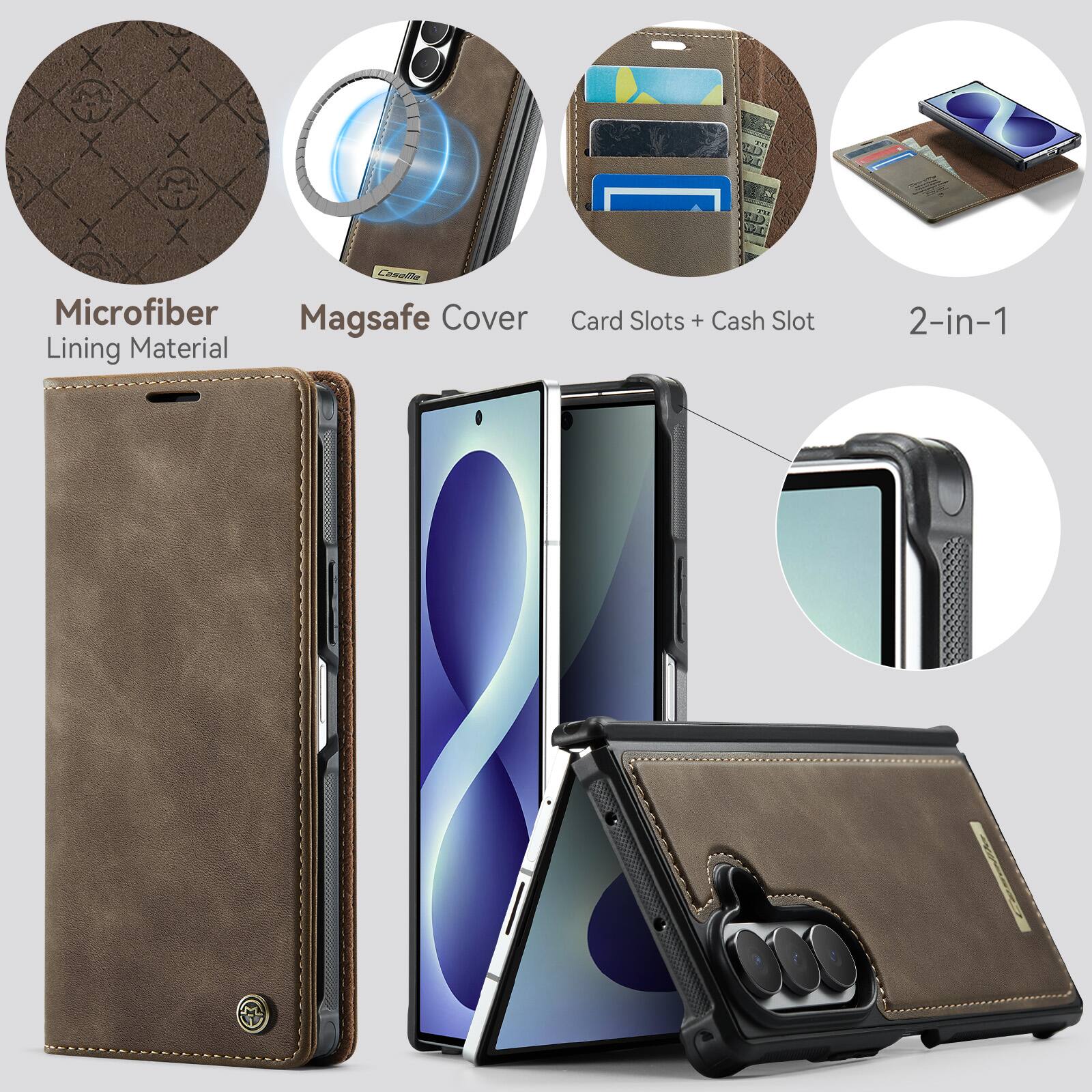 Microfiber Lining Material  
Magsafe Cover  
Card Slots + Cash Slot  
2-in-1