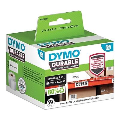 1933088 x 102 mm | 59 mm in x 4 in  
236 DYMO DURABLE  
DYMO Solvent Tear & Resistant  
DURABLE  
Aceistantes  
Bux et BuCx  
ETIQUETAS solvants  
NOUETTES d'adhesif  
LABELS  
2% x 102 mm  
59 mm  
D015-B  
80%  
Cont.: 1 x 300 Labels | Etiquettes | Etiquetas