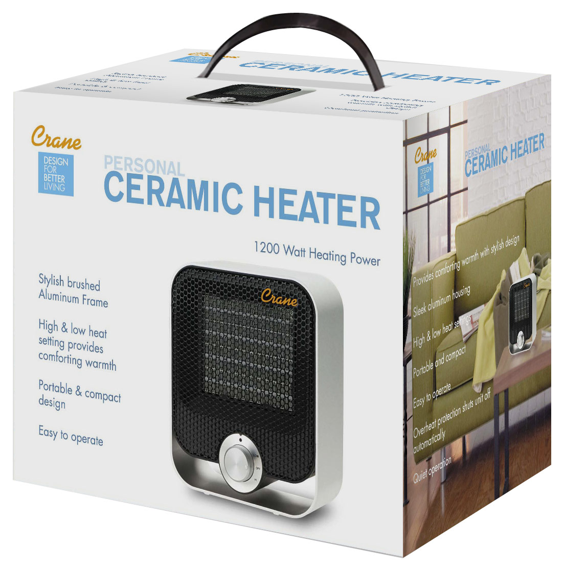 Crane Electric Ceramic Personal Heater 800W/1200W EE-6490 Silver Black 27770 