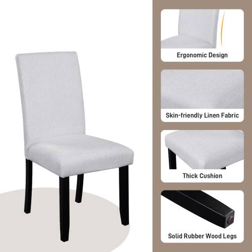 Ergonomic Design  
Skin-friendly Linen Fabric  
Thick Cushion  
Solid Rubber Wood Legs