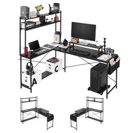 VEVOR - L-Shaped Computer Desk, 67-inch Reversible Corner Gaming Desk with Monitor Stand & Movable CPU Stand - Black