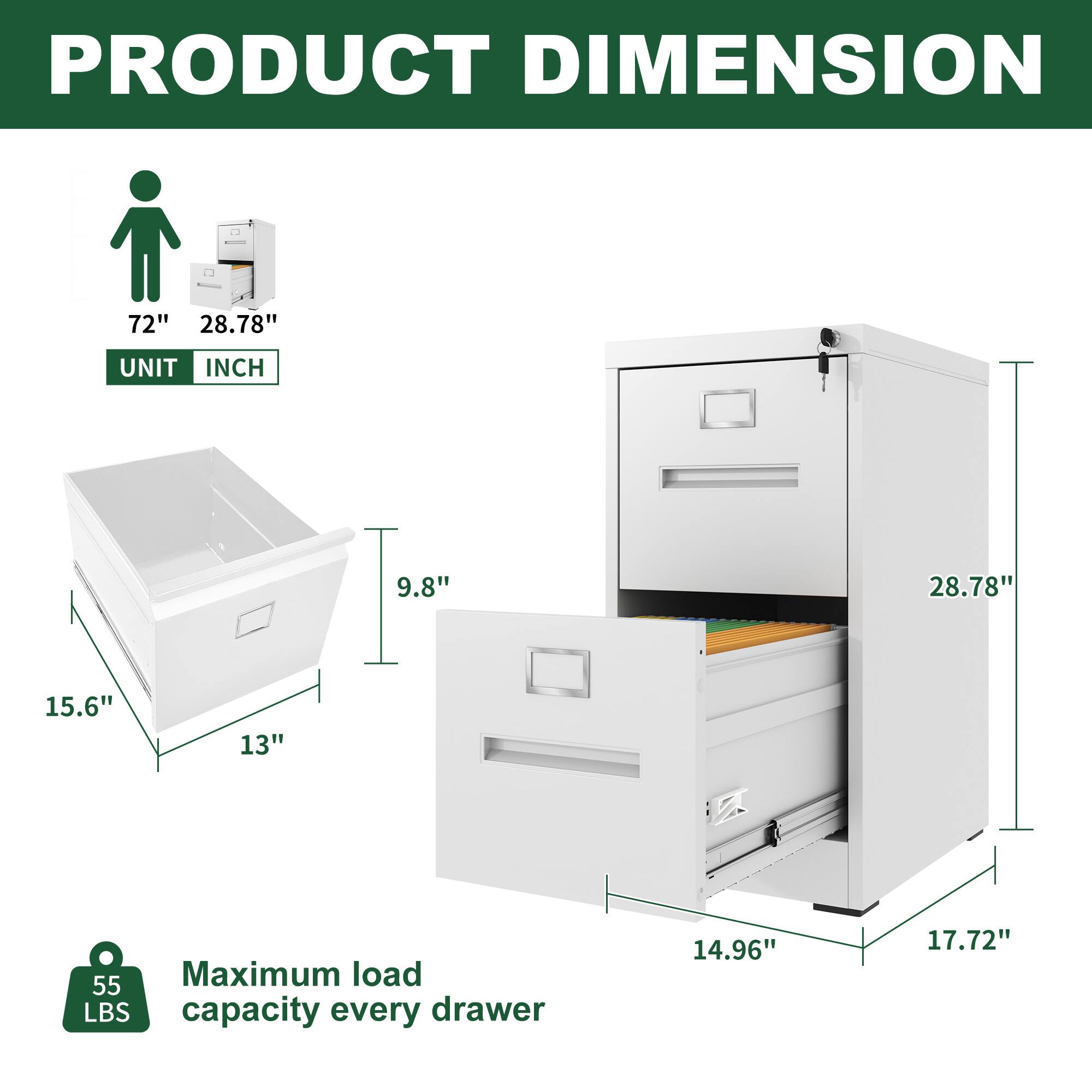 PRODUCT DIMENSION

UNIT INCH

72" 28.78"

15.6" 13" 9.8"

14.96" 17.72" 28.78"

Maximum load capacity every drawer 55 LBS