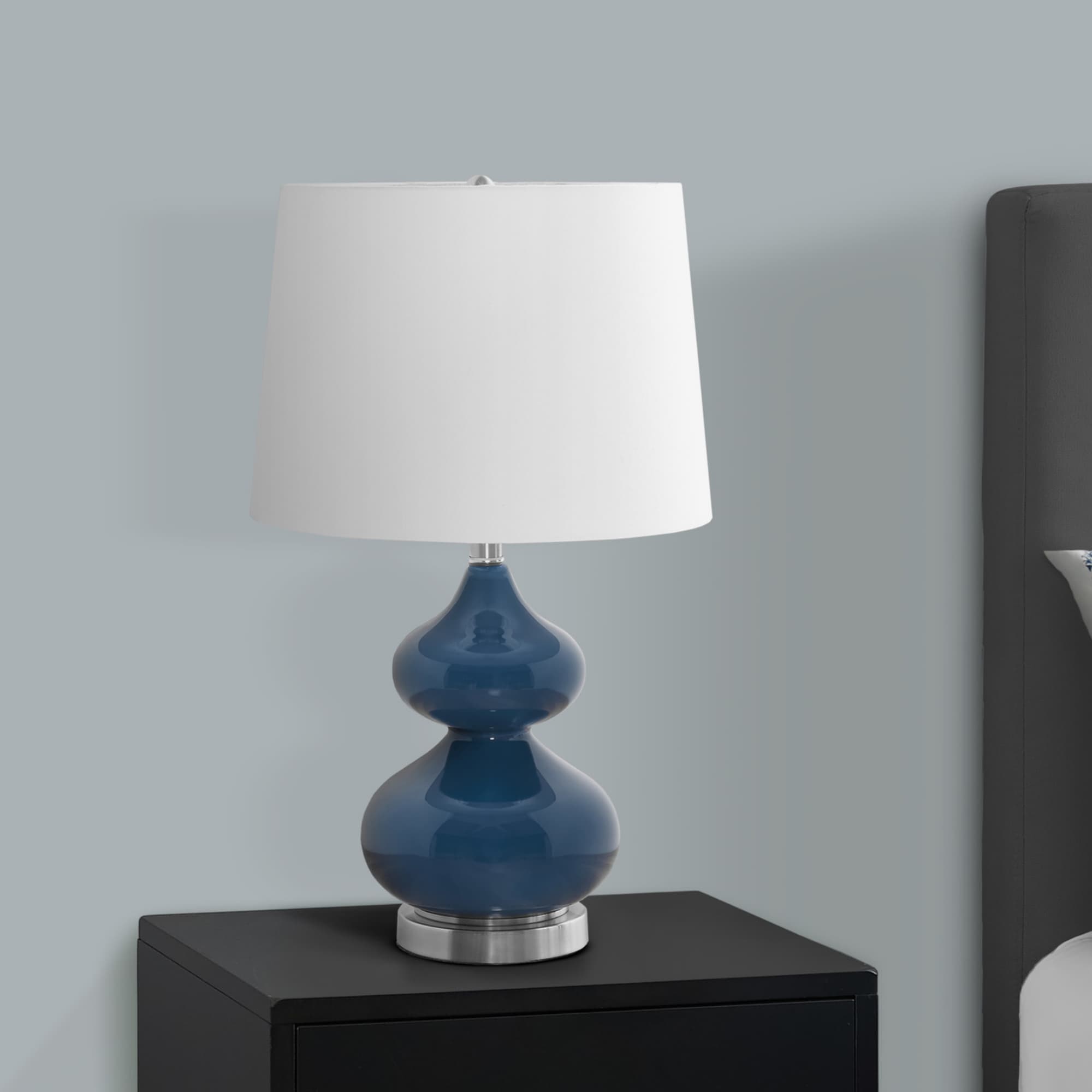 Back. Luckbyte - 24 Inch Blue Glass Table Lamp Ivory Cream Shade Contemporary Decor Lamp.