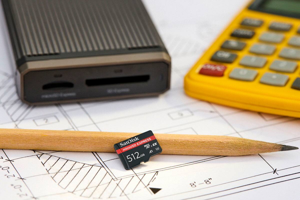 The text on the image reads: "2'0" x 2'0" SanDisk microSD Express 512GB 8'8"". This text is describing a SanDisk microSD Express memory card with a capacity of 512GB. The card is designed to be used in a device that requires a memory card with a size of 8'8". The text also indicates that the card is 2 feet by 2 feet in size.