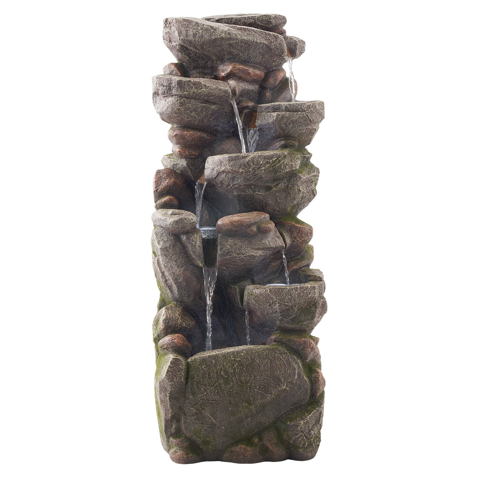 Alt View 5. VEVOR - Outdoor Water Fountain, 38.98 in Tall, 7-Tier Rock-Inspired Cascading Design with LED Light and Pump, Ideal for Gardens - Stone Gray.