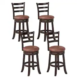 Costway - 26" Counter Height Swivel Barstools Set of 4 with Back, Faux Leather Seat for Pub - Cappuccino