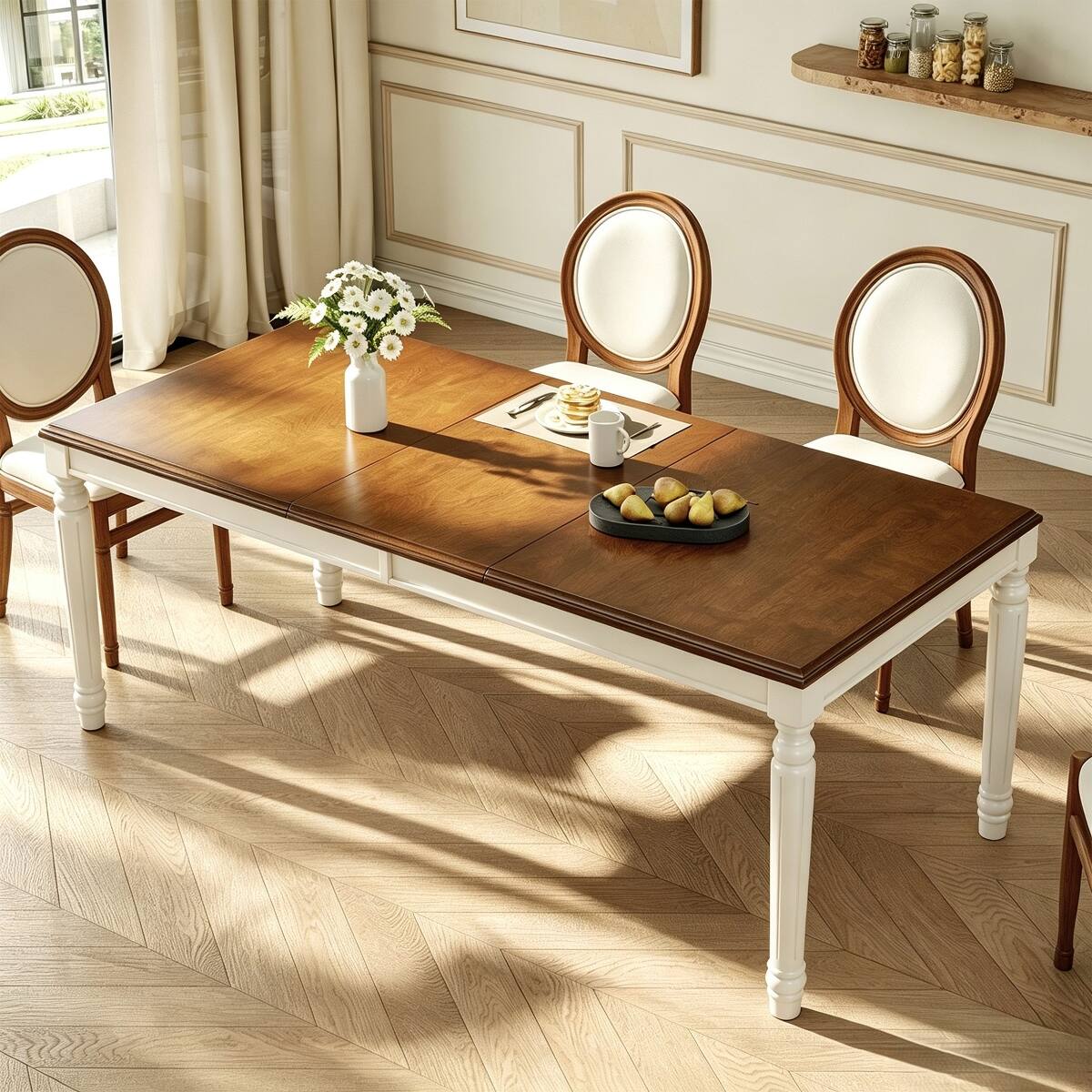 Alt View 4. Loheer - Loheer Rectangular Dining Table with Turned Legs, Natural Wood Style for Dining Room and Kitchen - Natural.