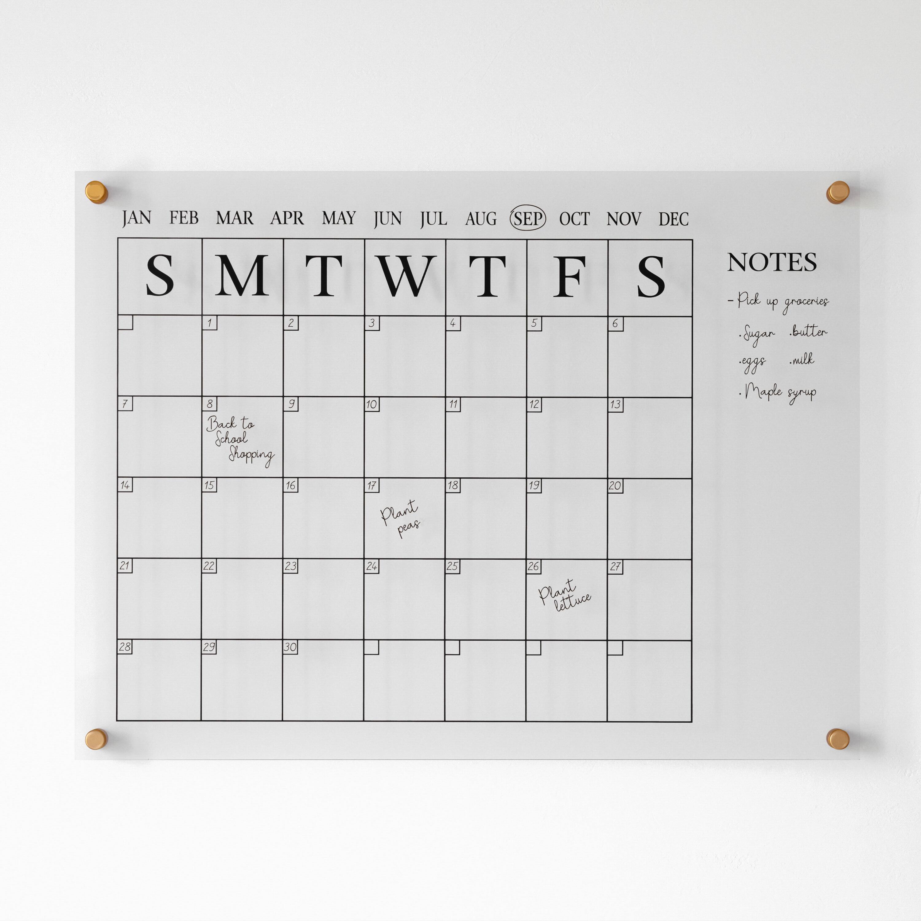 JAN FEB MAR APR MAY JUN JUL AUG SEP OCT NOV DEC NOTES SMTWTFS S M T W T F S - Pld u graceries  2 E + 5 6 Eggar butter .milk eggo Maple syrup 7 8 9 10 11 12 13 Back to school hopping  15 16 17 19 20 Plant peas  21 22 23 25 26 Plant lettuce  27 28 29