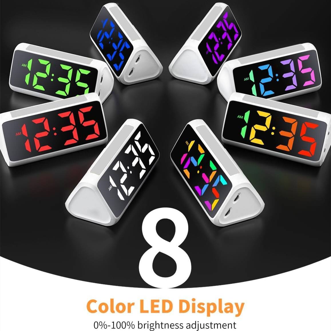 AM SEET 12:35 AM AM 12:35 12:35 M 8 Color LED Display 0%-100% brightness adjustment