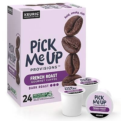 **Pick Me Up Provisions™ French Roast Gourmet Coffee**

- Bold, smoky, rich
- Dark Roast
- 24 Recyclable K-Cup Pods
- Compatible with Keurig® machines
- Gourmet Coffee
- French Roast