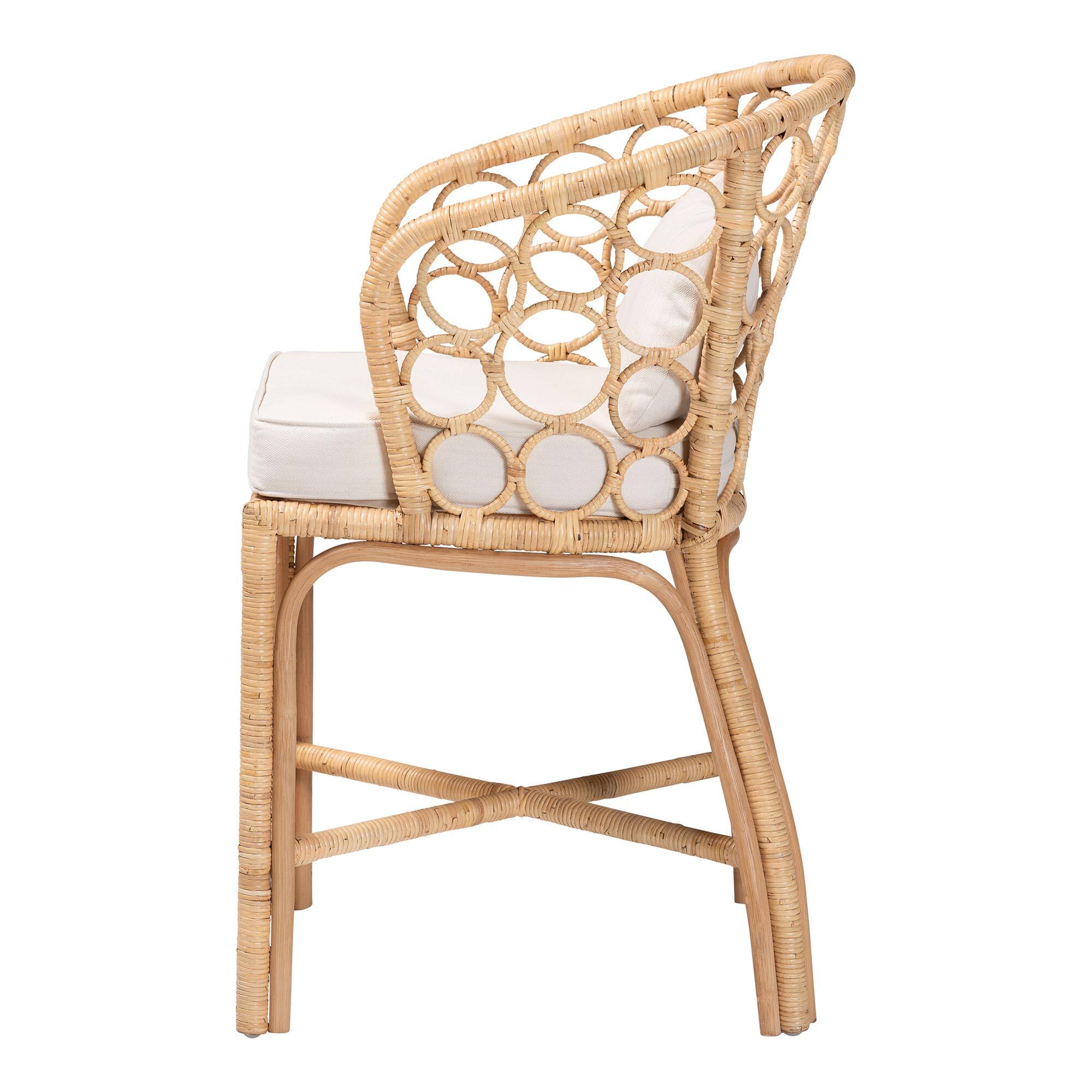 Left. bali & pari - Prisca Natural Rattan Counter Stool with Bubble Frame - Handwoven Wicker Accent Stool with Removable Cushions - Light Honey.