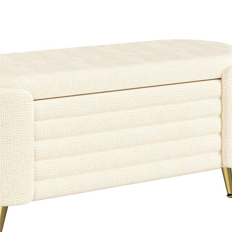 Alt View 5. HTUTWOO - Storage Ottoman - Upholstered Storage Bench End of Bed Bench Entryway Shoe Bench,Living Room Bedroom and Entryway - Beige.