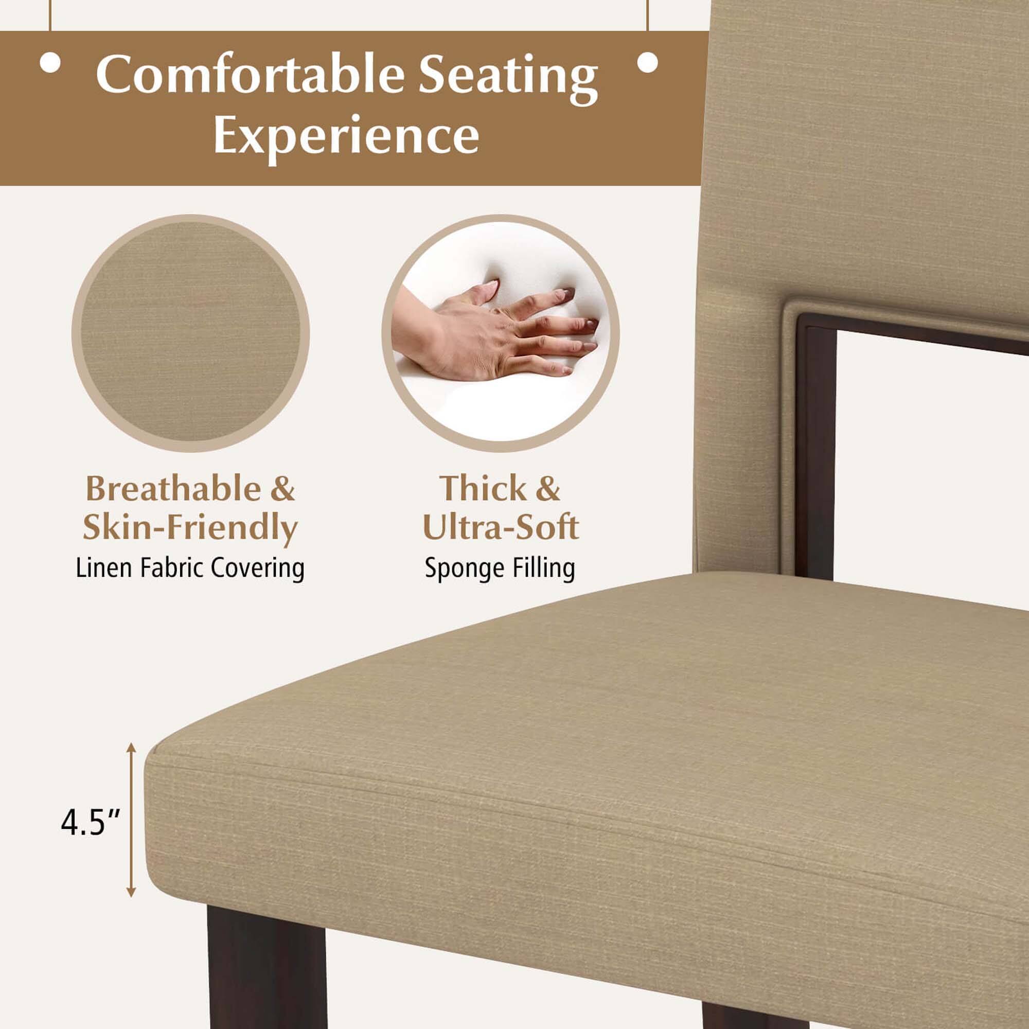 Comfortable Seating Experience: Breathable & Skin-Friendly Linen Fabric Covering, Thick & Ultra-Soft Sponge Filling (4.5").