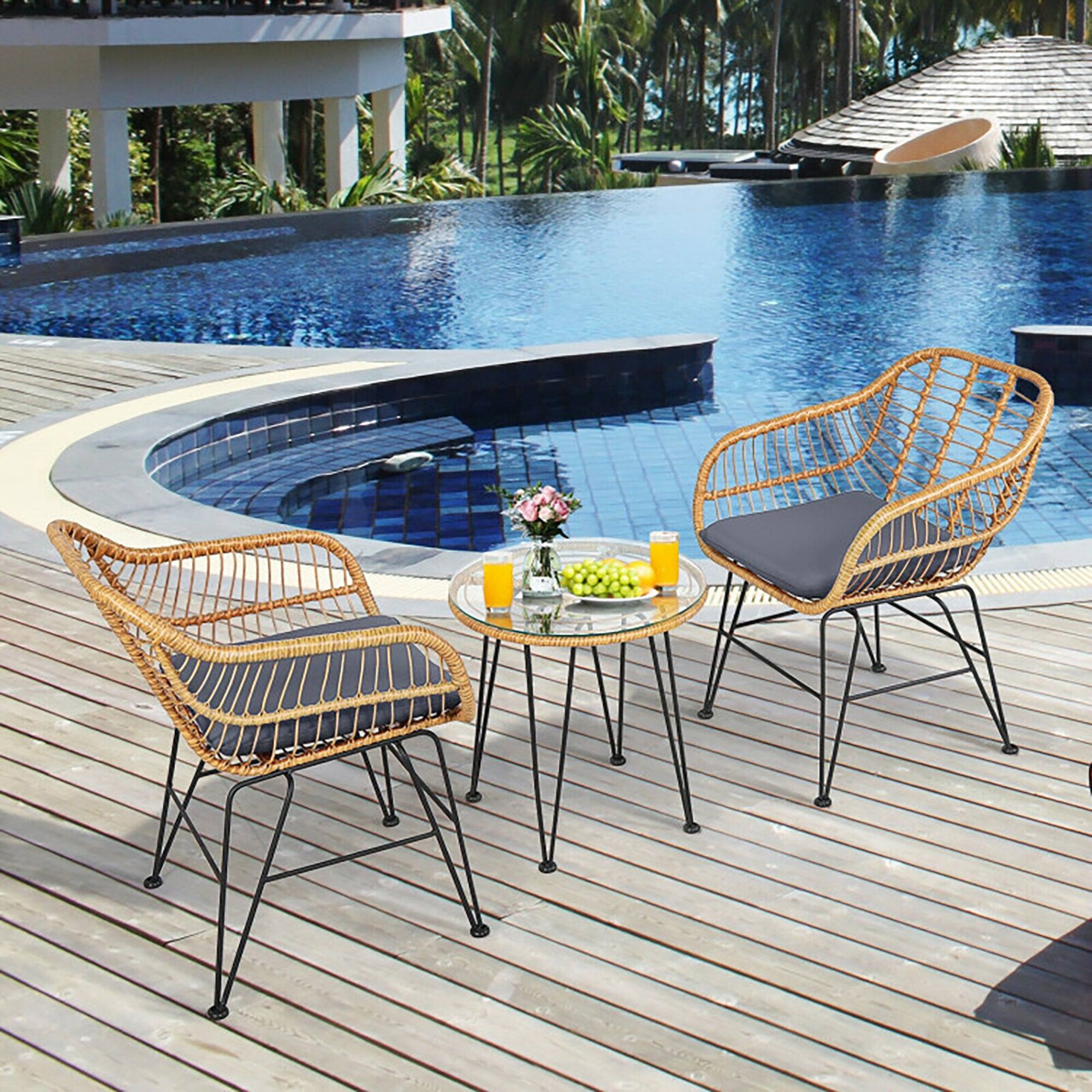Alt View 8. Boyel Living - 3 Pieces Rattan Furniture Set with Cushioned Chair Table - Gray.