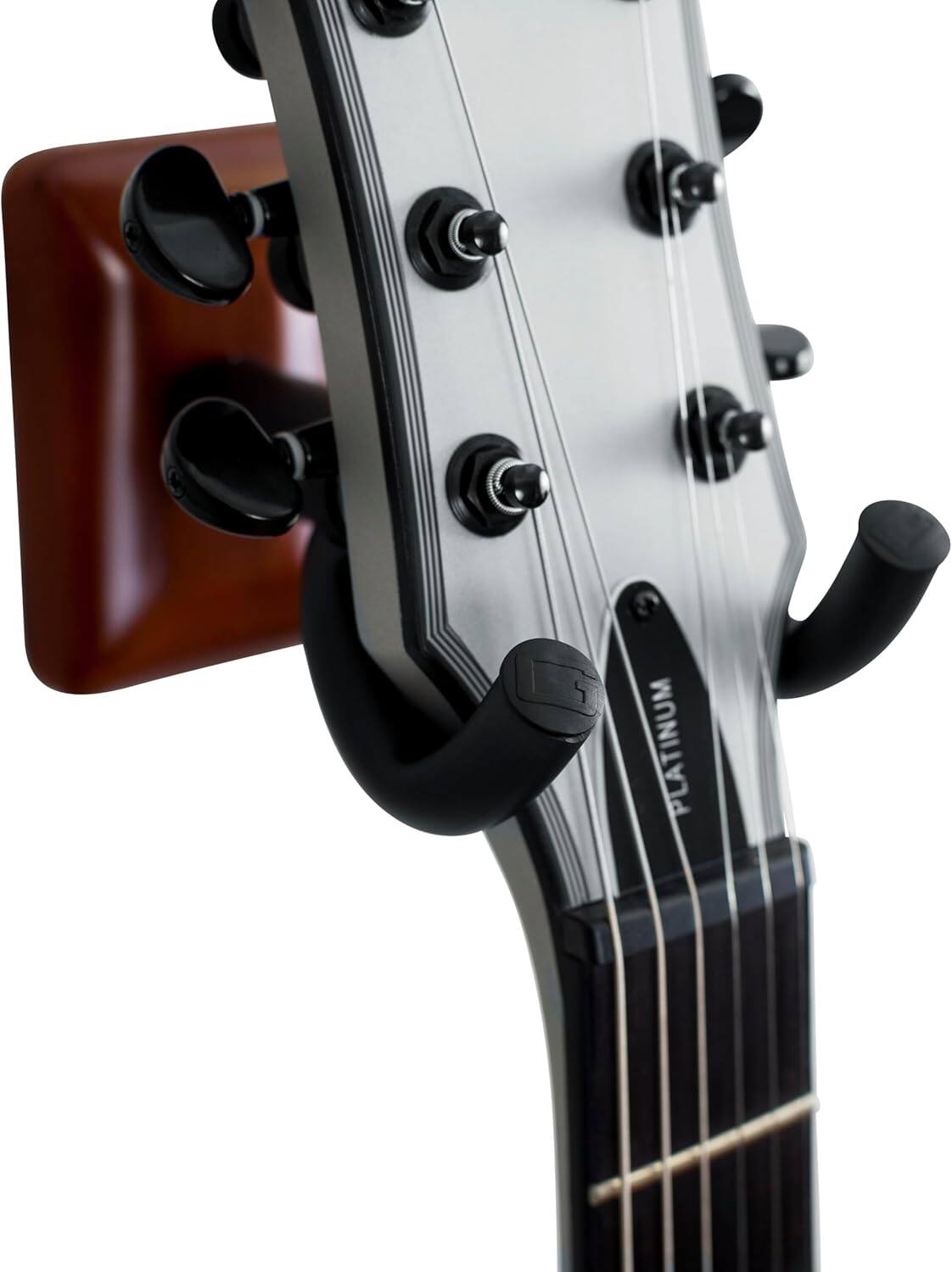 Back. Gator Frameworks - Wall Mounted Guitar Hanger with Mounting Plate, Fits Electric, Acoustic & Bass Guitar Neck with Rubberized Swivel Yoke - Mahogany.