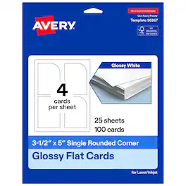Avery - Rectangle Flat Cards, 3-1/2" x 5", Glossy 100 Total - White