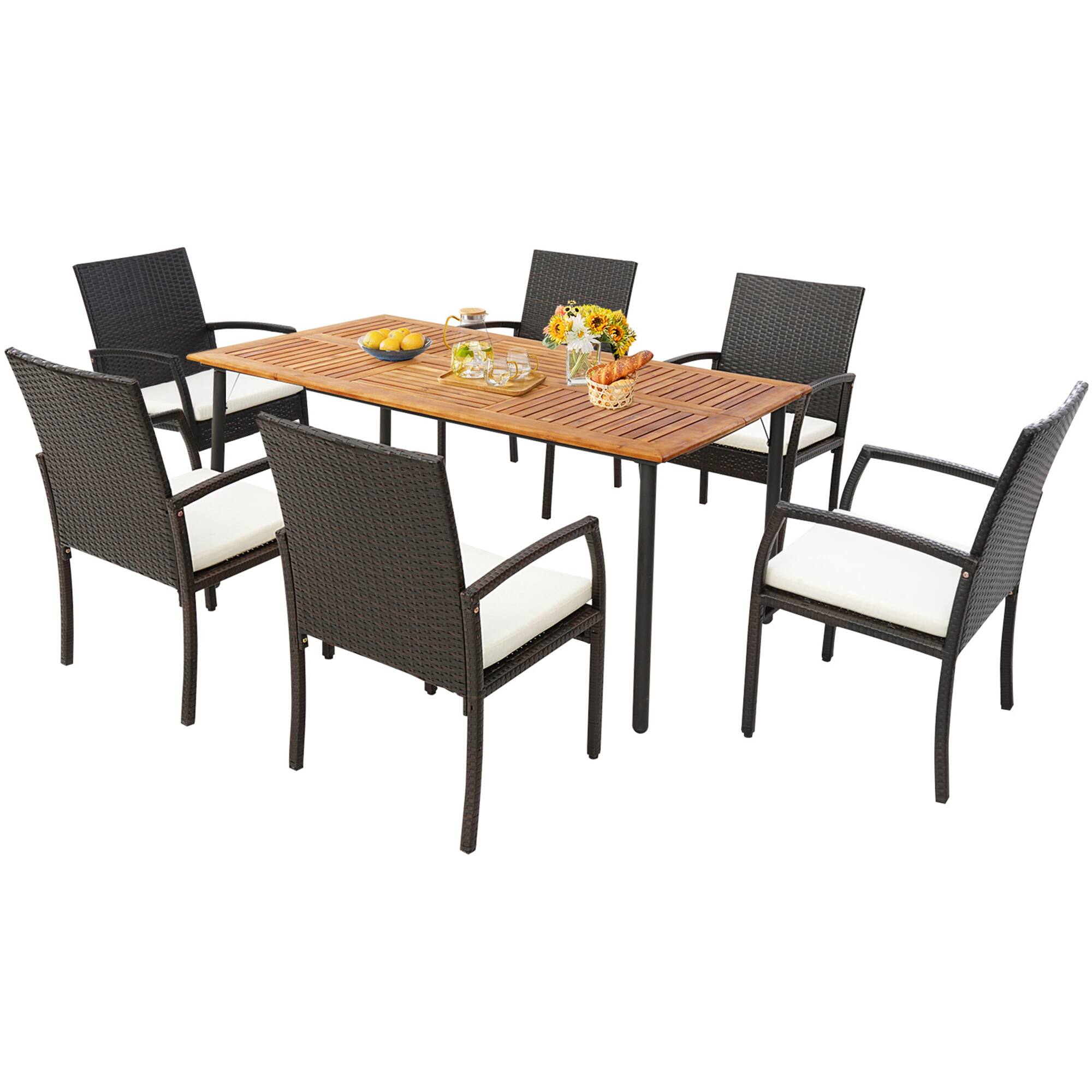 Alt View 9. Costway - Costway Patio Rectangular Acacia Wood Dining Table with 1.9"Umbrella Hole Indoor&Outdoor - Natural,Black.
