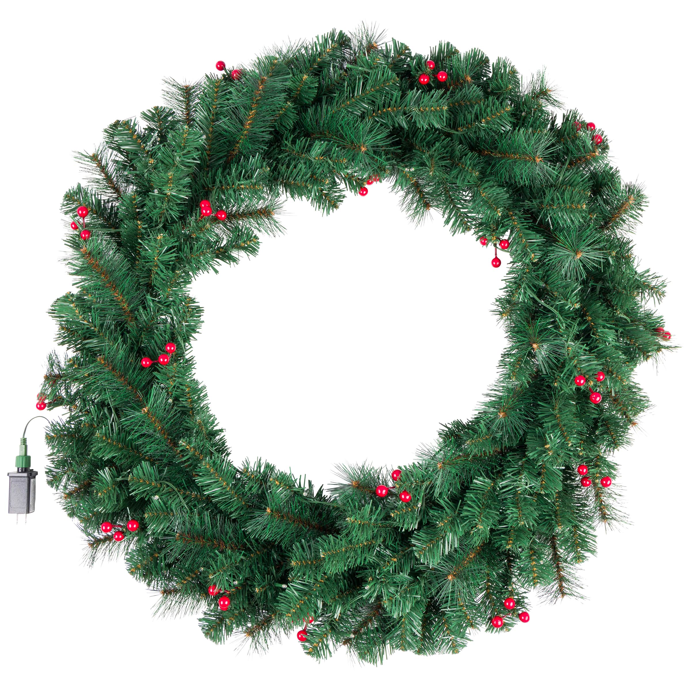 Elf Stor - Large Christmas Wreath with Lights and Berries, 36” - Green
