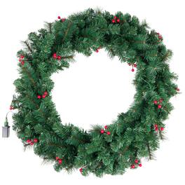 Elf Stor - Large Christmas Wreath with Lights and Berries, 36” - Green