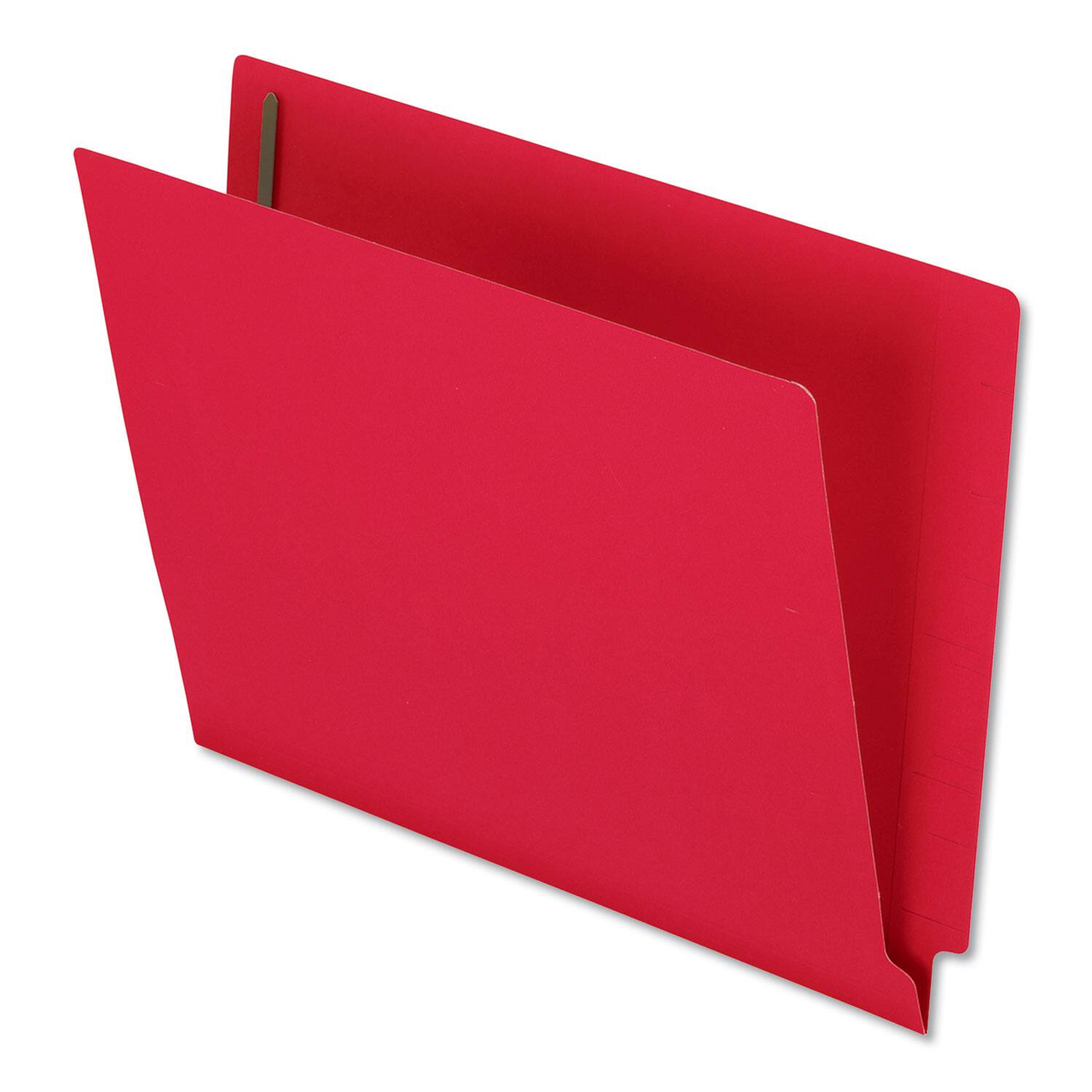 Front. Tops Business Forms - Colored Reinforced End Tab Fastener Folders, 0.75" Expansion, 2 Fasteners, Letter Size, Red Exterior, 50/Box.