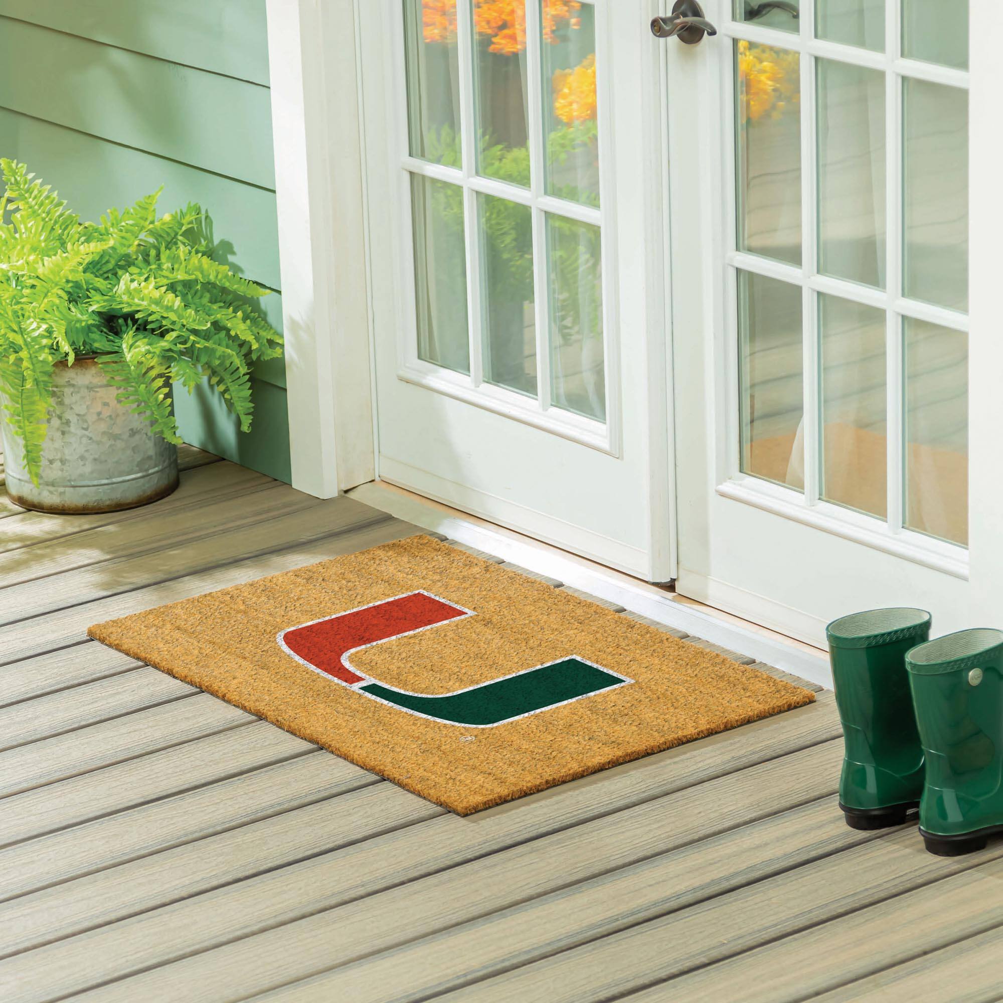 Alt View 1. Evergreen Enterprises - Miami Hurricanes 24" x 36" Outdoor Team Logo Coir Mat - Brown.