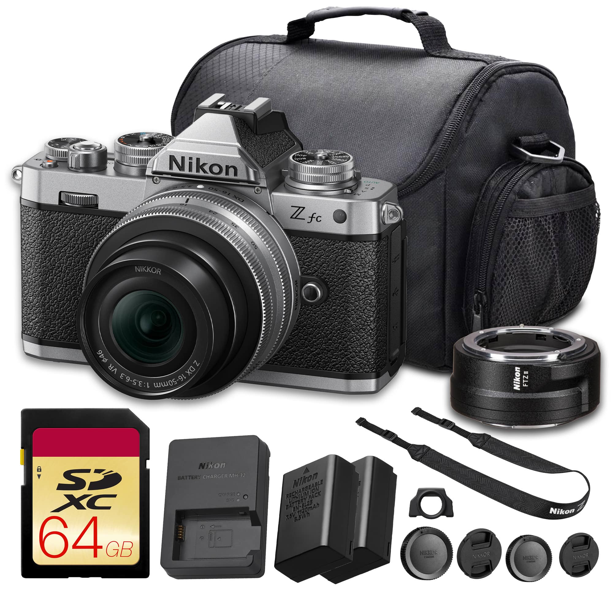 Nikon - Z fc Mirrorless Camera with 16-50mm Lens + FTZ II Mount Adapter + 64GB Memory Card - Silver price history on PriceWatchPro