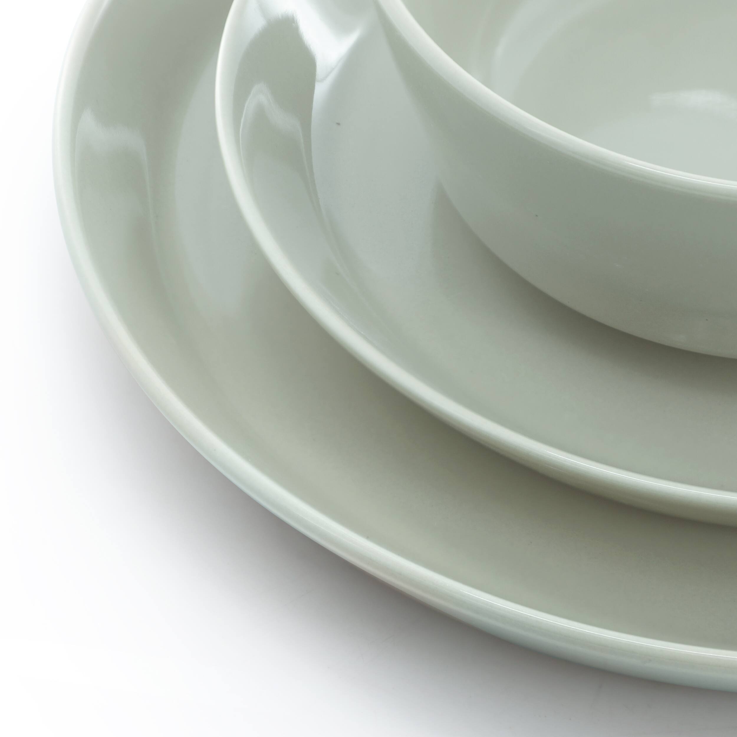 Back. Gibson - Gibson Elite Sunlit Mist 12 Piece Round Stoneware Dinnerware Set in Green - Green.