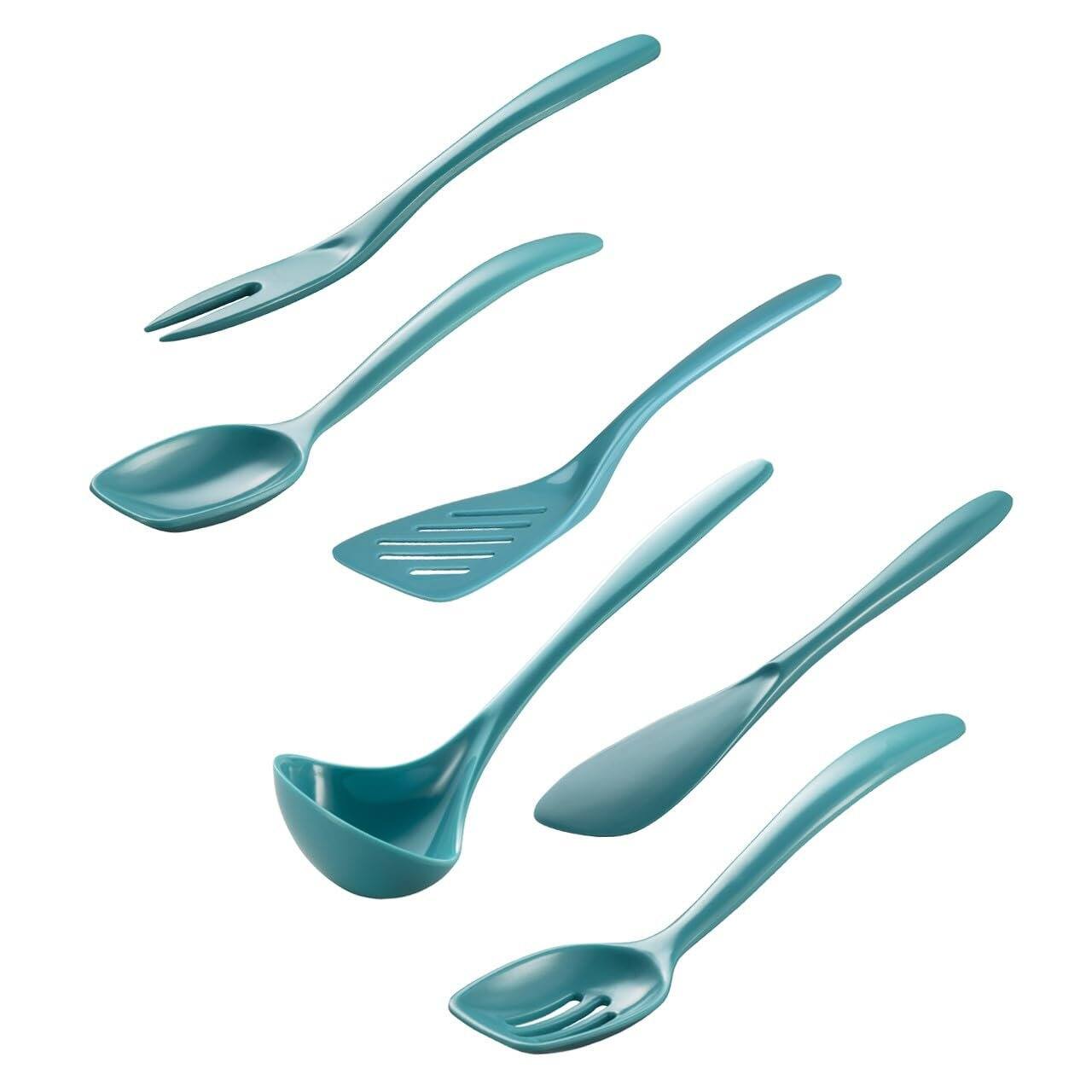 Angle. Hutzler - 7-Piece Mini Melamine Cooking Utensils and Storage Crock Set (Turquoise) - Turquoise.