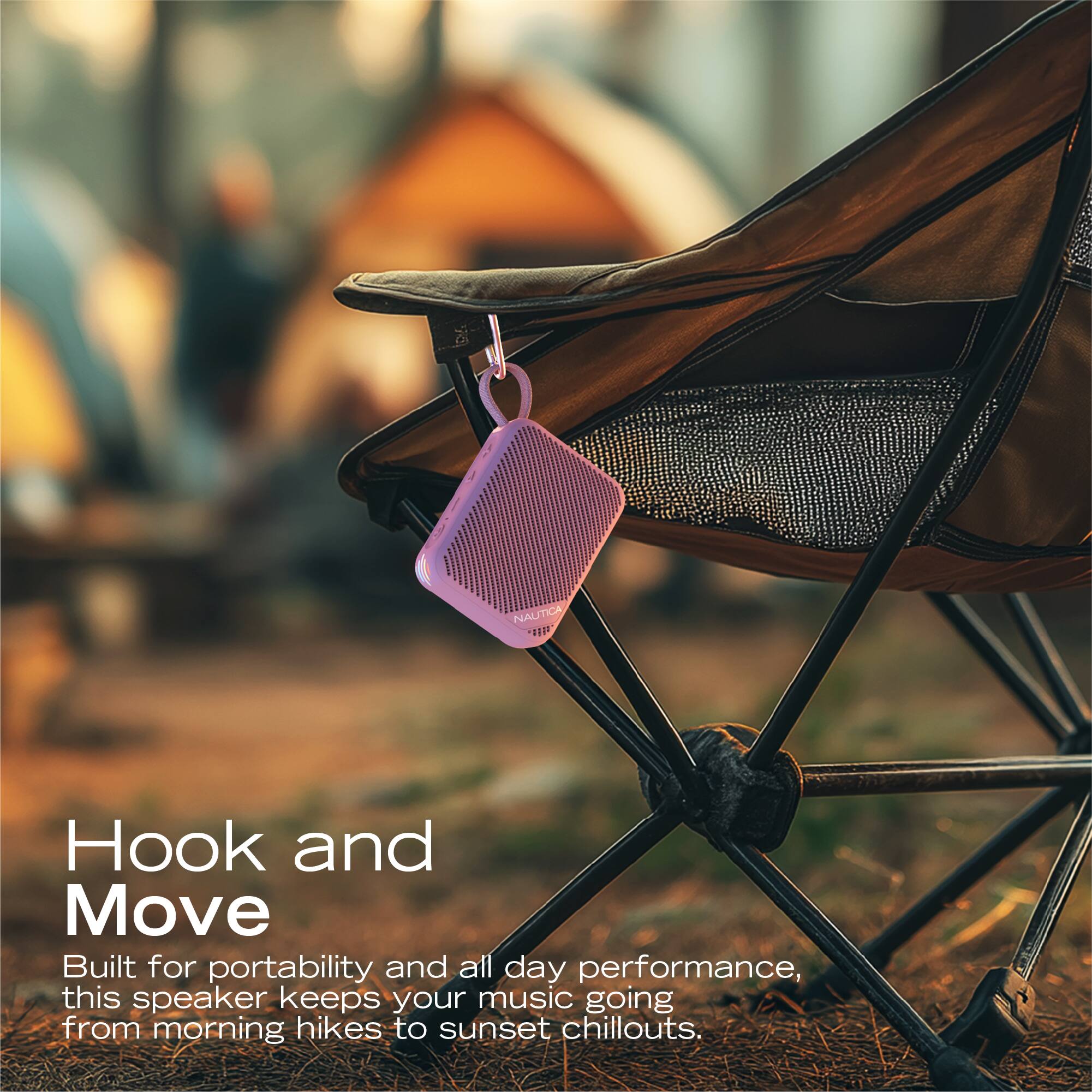 NAUTICA NAU

Hook and Move

Built for portability and all day performance, this speaker keeps your music going from morning hikes to sunset chillouts.