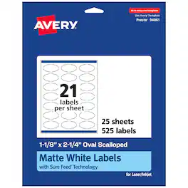 Avery - Oval Scalloped Labels, 1-1/8" x 2-1/4", 525 Labels - White