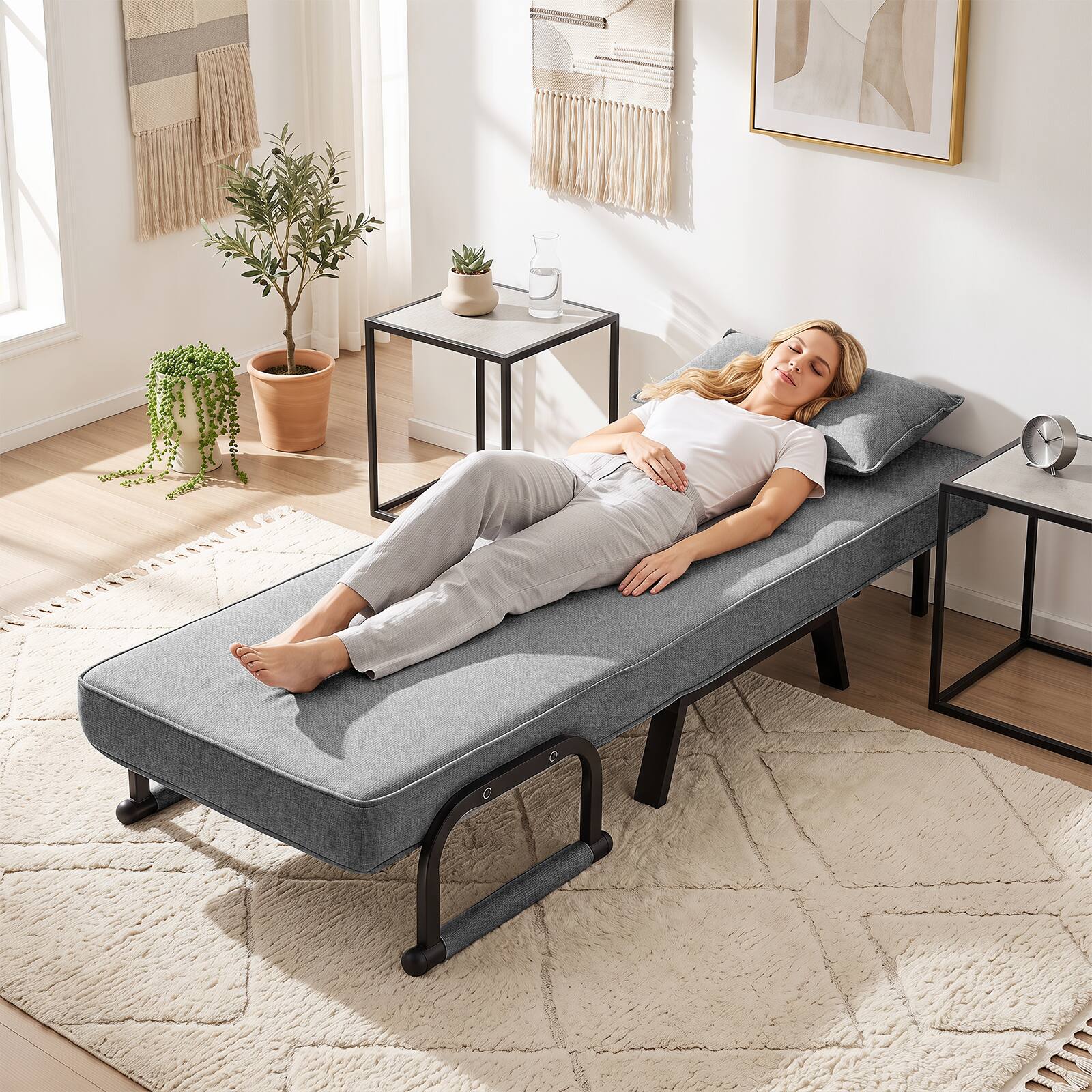 Alt View 5. Gymax - Gymax Convertible Sofa Bed 4-in-1 Folding Arm Chair Sleeper w/ 6-Position Adjustable Backrest - Gray.