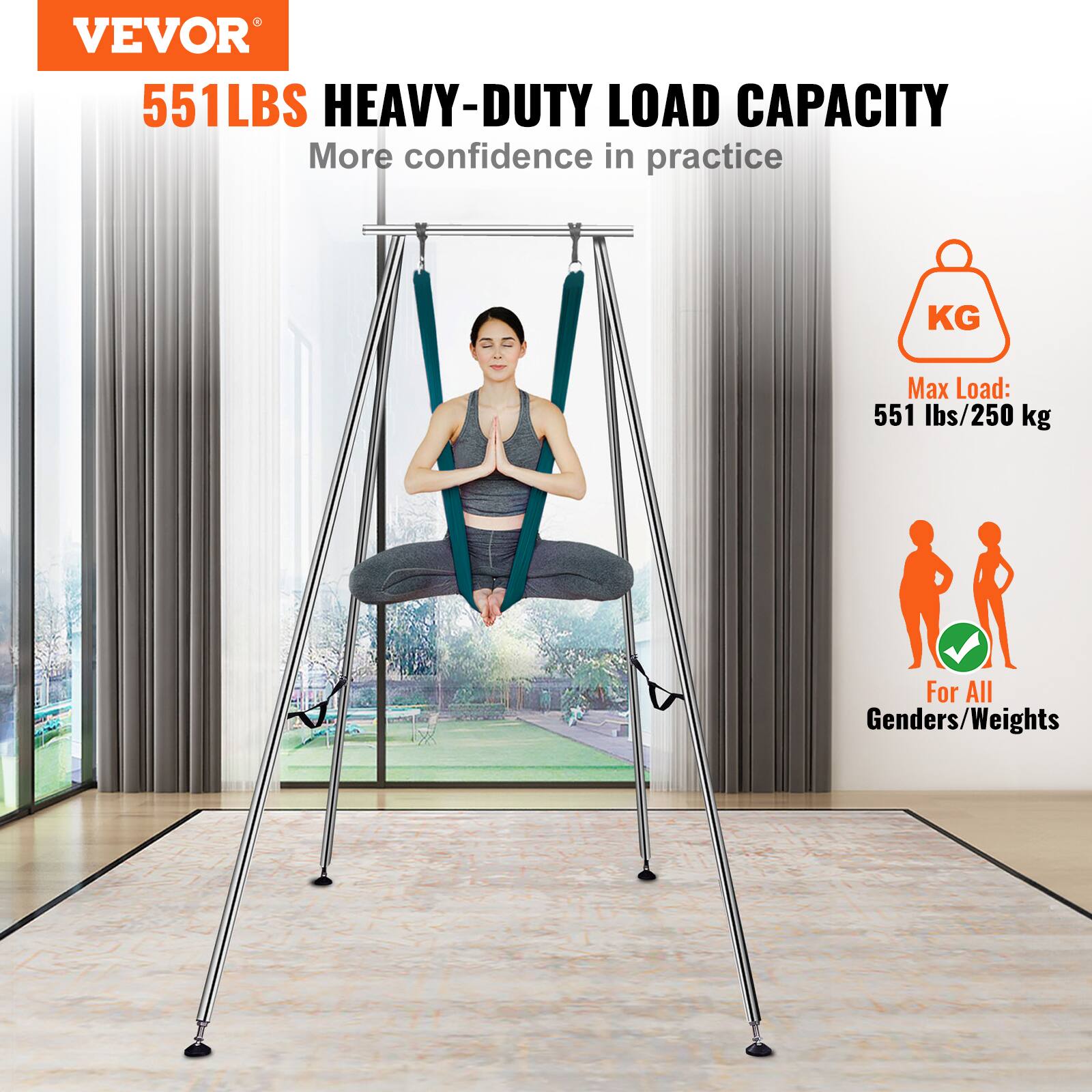 VEVOR  
551LBS HEAVY-DUTY LOAD CAPACITY  
More confidence in practice  

Max Load: 551 lbs/250 kg  

For All Genders/Weights