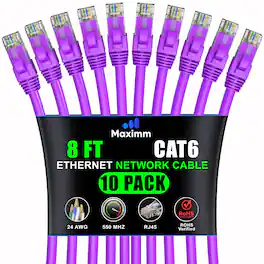 Maximm - Cat 6 Ethernet Cable 8 ft (10-Pack) - UTP, 10Gbps, 550MHz
