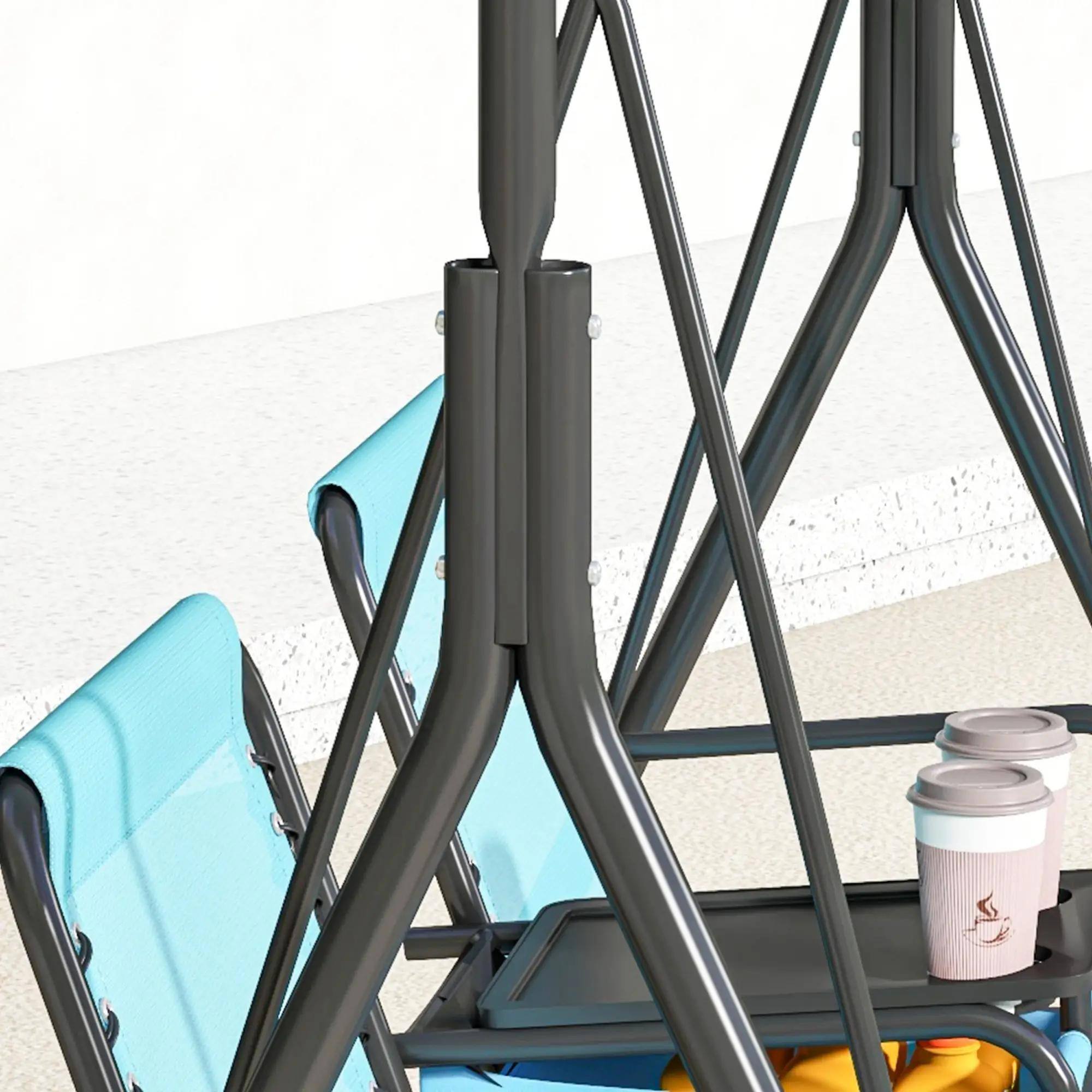 Back. Resenkos - Resenkos 2-Person Swing With Canopy, Storage, Cup Holder, Blue, Outdoor Porch Seating, Blue.