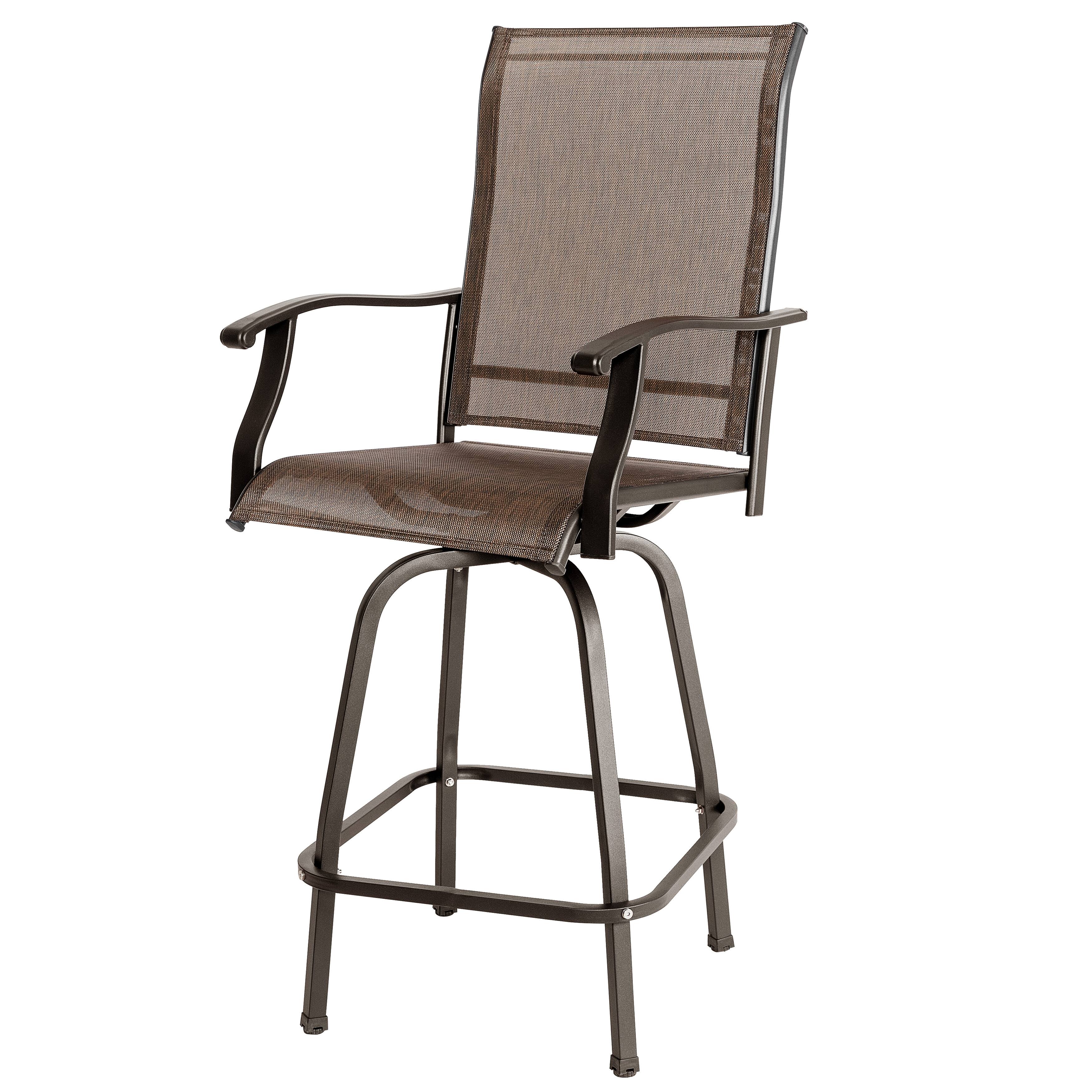 Alt View 6. Nuu Garden - Outdoor Patio 4-Piece Swivel Bar Stools, All-Weather Textilene - Brown with Gold Speckles.