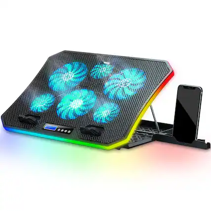 Front. HongFei - C12 Laptop Cooling Pad RGB Gaming Notebook Cooler for Desk and Lap Use, 8 Heights, 6 Quiet Fans, 15.6-17.3 Inch - Ice Blue.