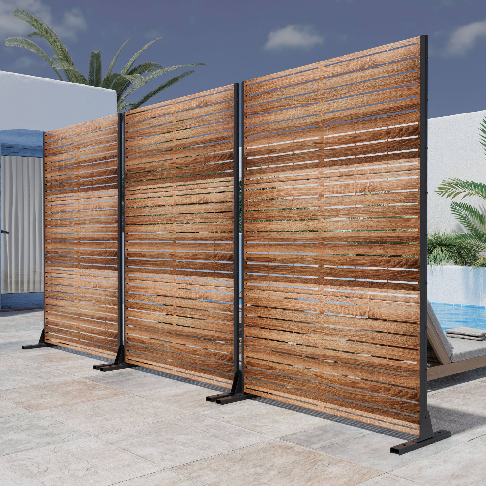 Alt View 4. PexFix - 72 in. x 47 in. Veneer Pattern Metal Outdoor Privacy Screen & Panels, Freestanding Garden Divider Fence - Natural.